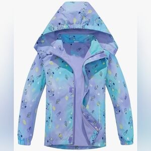 New Top & Sky Kids Owl Purple Blue Hooded Rain Jacket 120/5-6